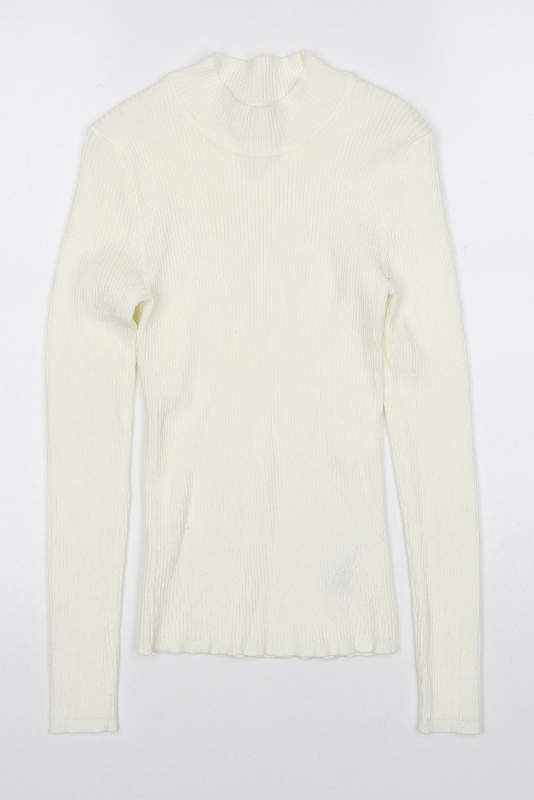 Primark Womens White Mock Neck Viscose Pullover Jumper Size 10 - Ribbed