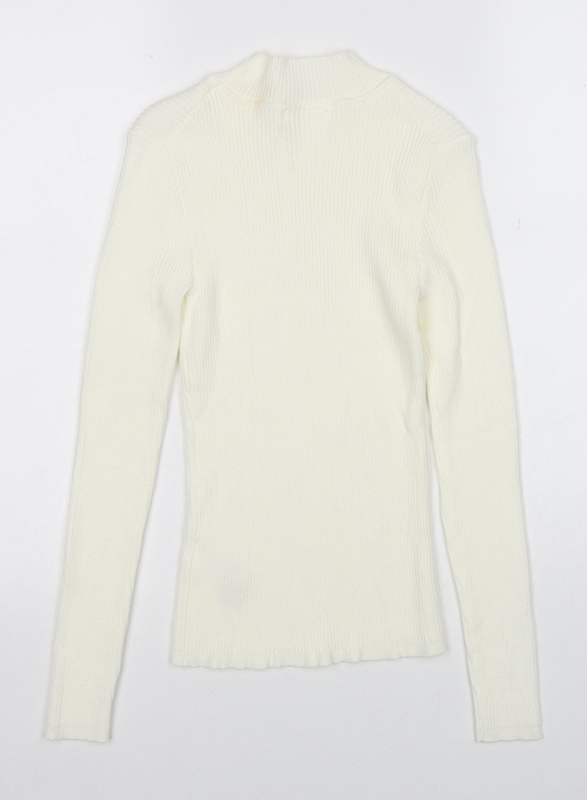 Primark Womens White Mock Neck Viscose Pullover Jumper Size 10 - Ribbed