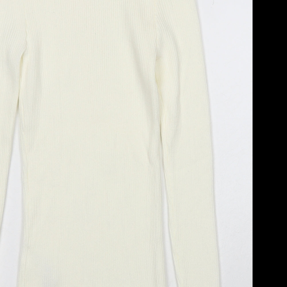 Primark Womens White Mock Neck Viscose Pullover Jumper Size 10 - Ribbed