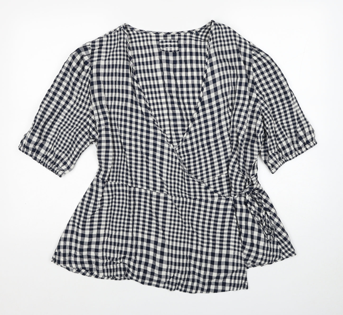 Marks and Spencer Womens Blue Check Viscose Wrap Blouse Size 16 V-Neck