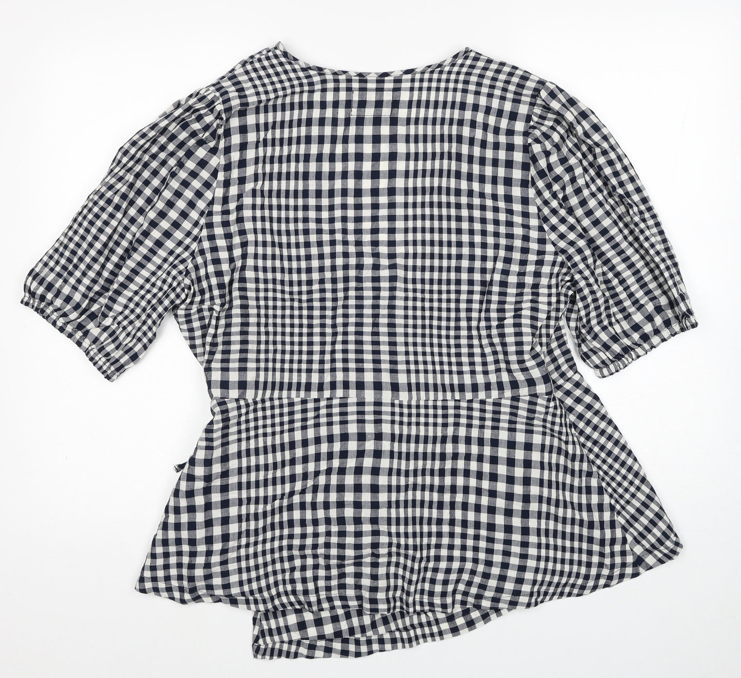 Marks and Spencer Womens Blue Check Viscose Wrap Blouse Size 16 V-Neck