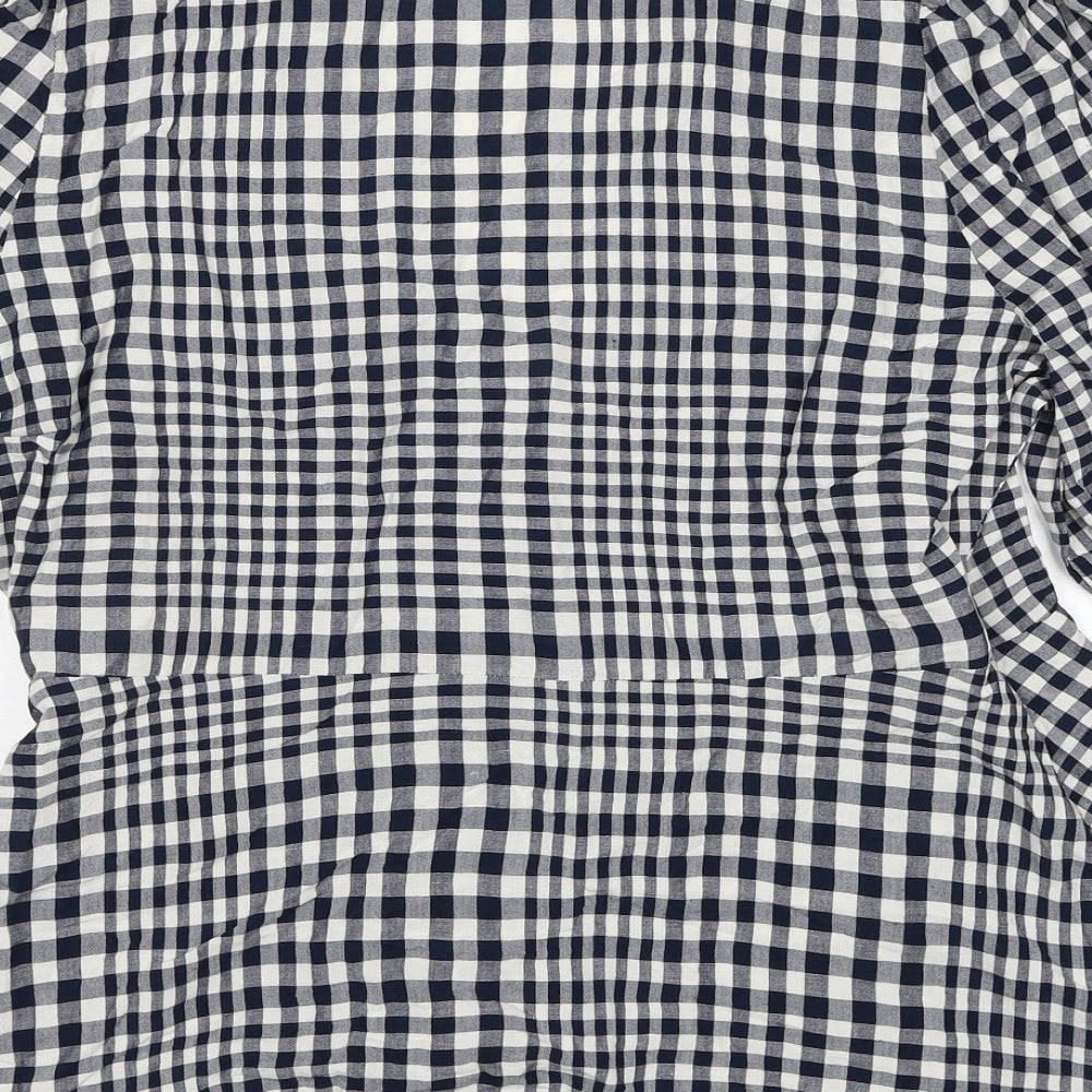 Marks and Spencer Womens Blue Check Viscose Wrap Blouse Size 16 V-Neck