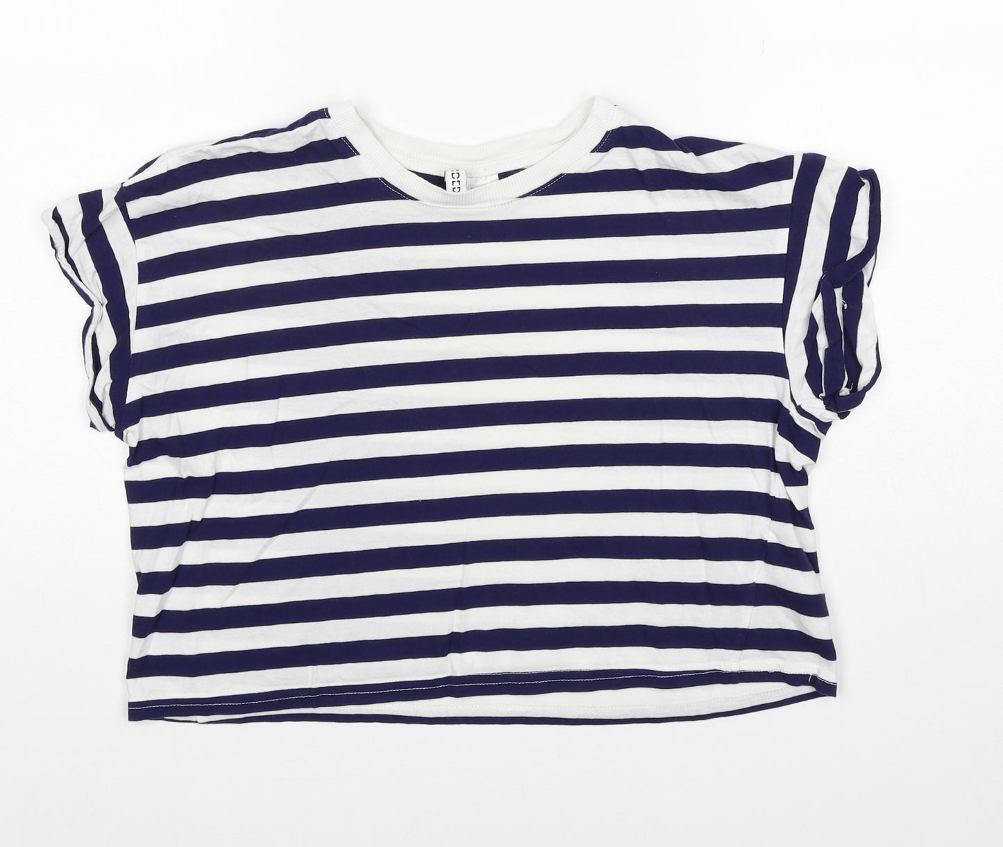 Divided by H&M Womens Blue Striped Cotton Basic T-Shirt Size S Round Neck