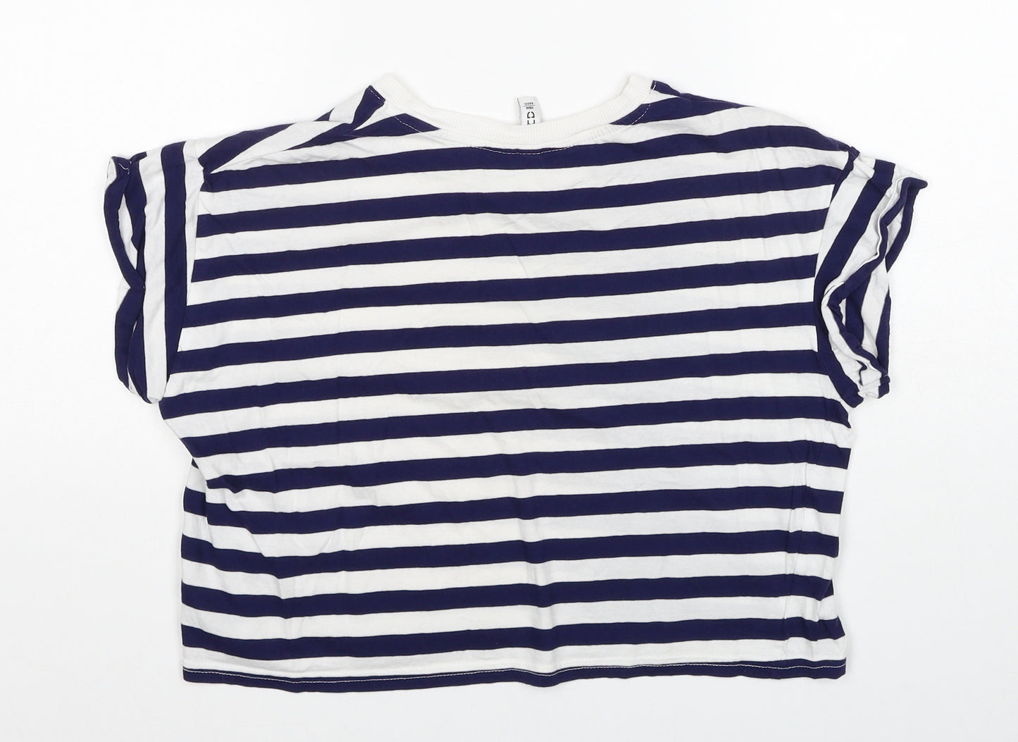 Divided by H&M Womens Blue Striped Cotton Basic T-Shirt Size S Round Neck