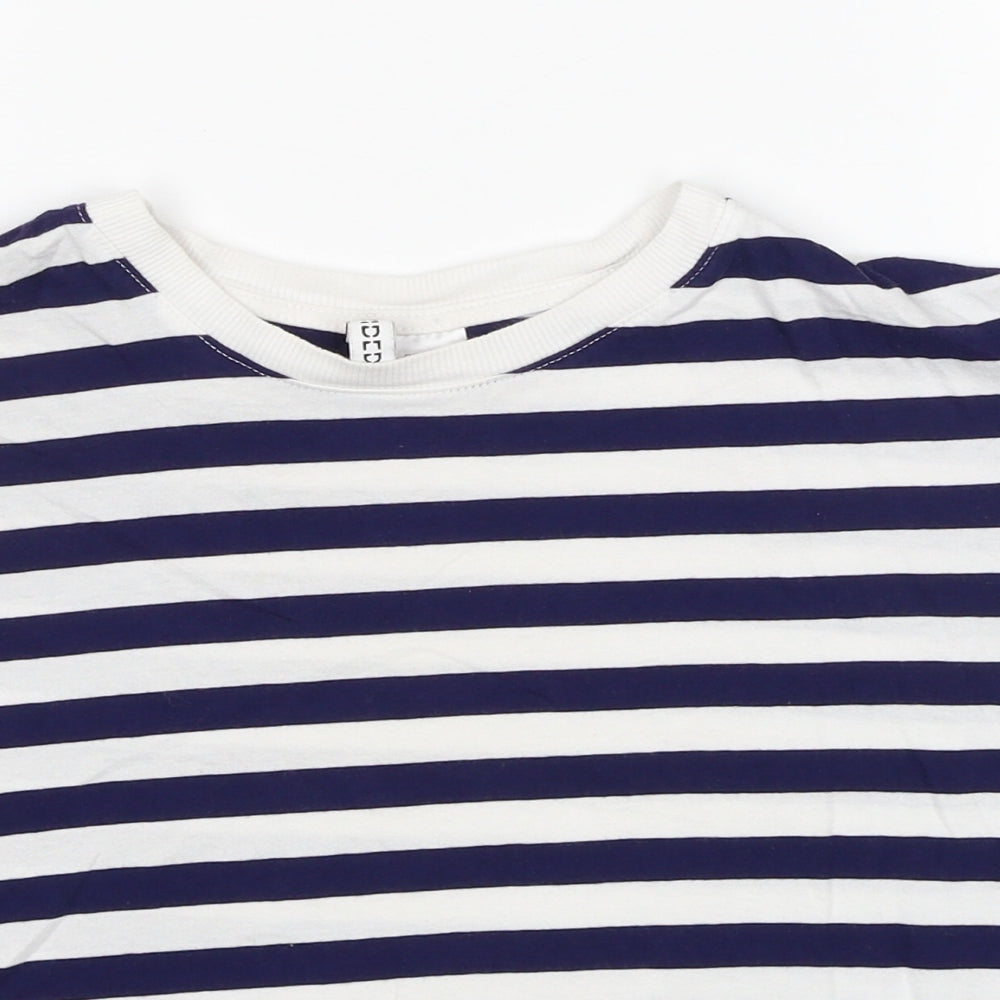 Divided by H&M Womens Blue Striped Cotton Basic T-Shirt Size S Round Neck