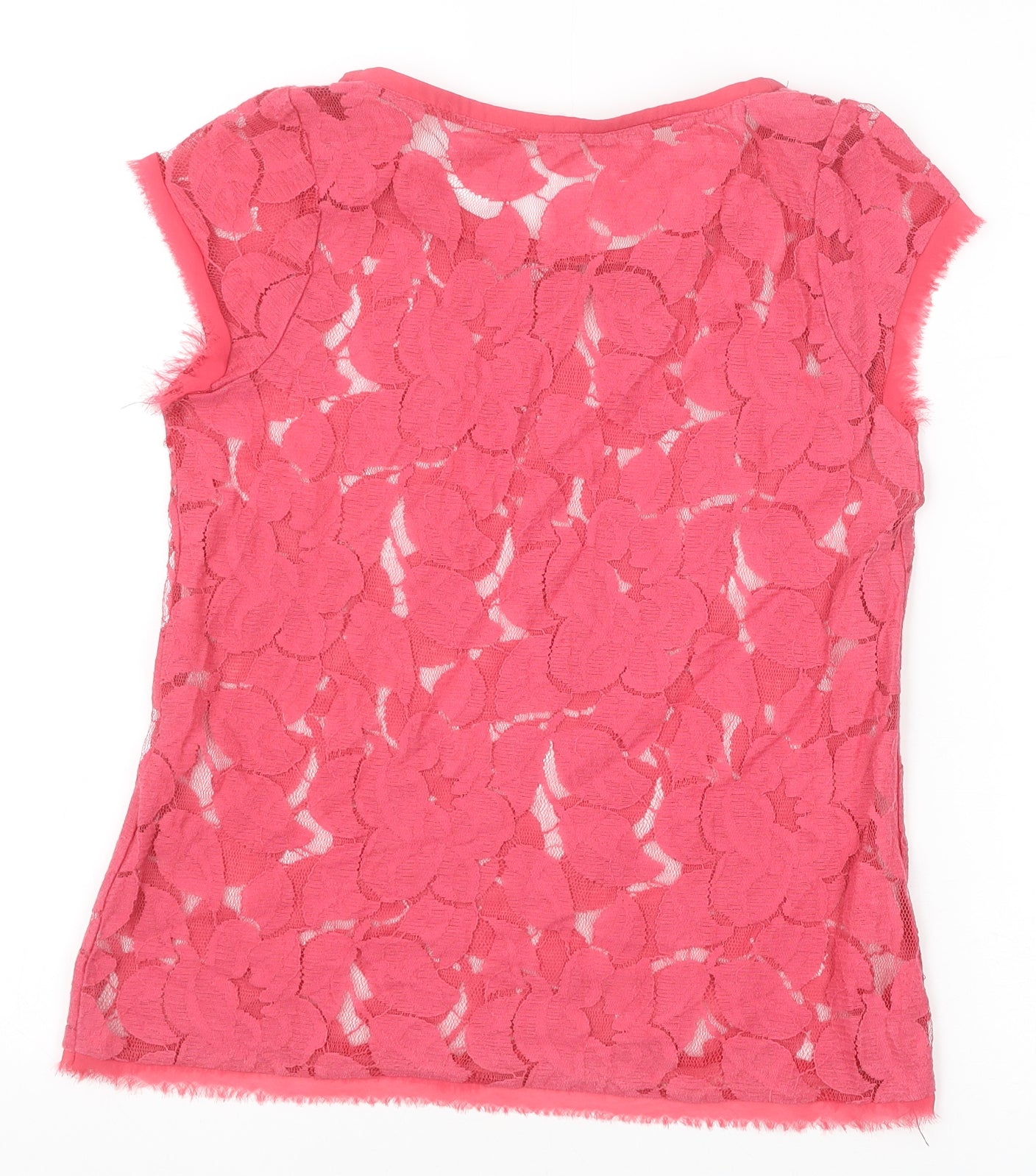 Zara Womens Pink Floral Polyester Basic T-Shirt Size S Boat Neck