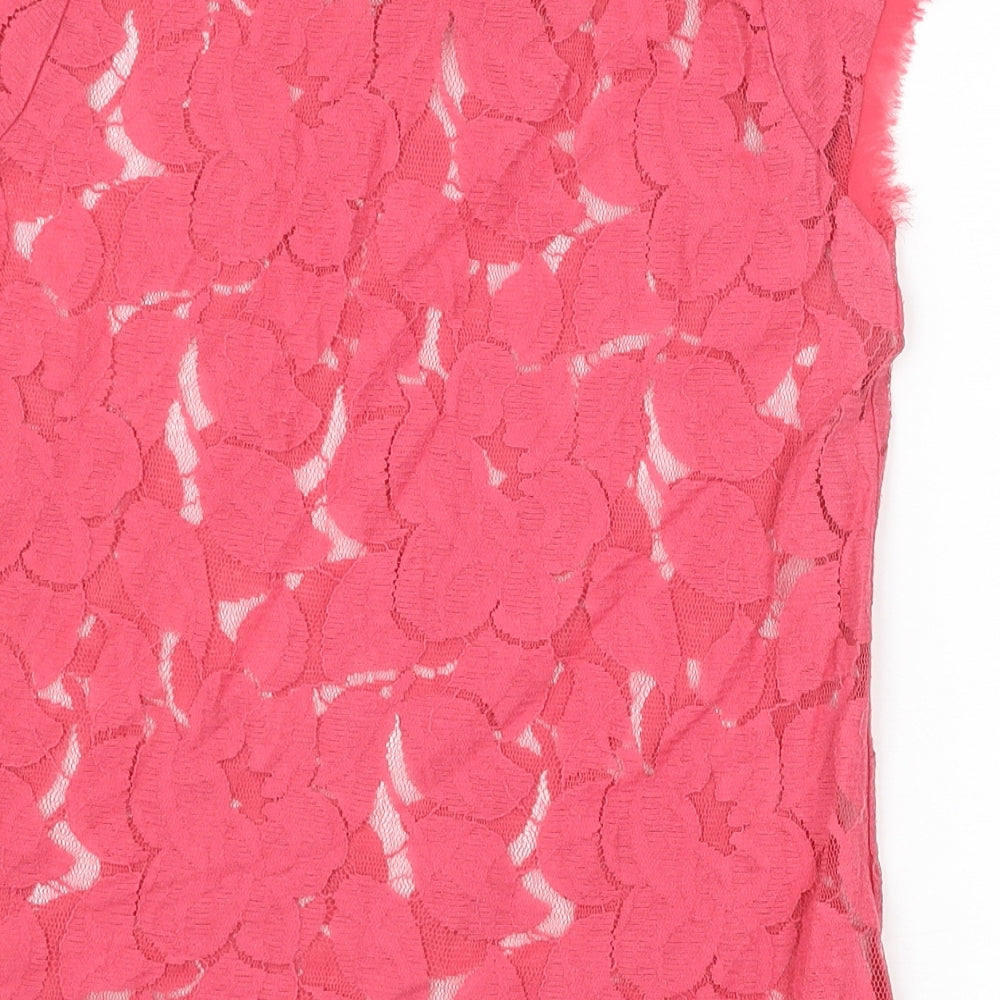 Zara Womens Pink Floral Polyester Basic T-Shirt Size S Boat Neck