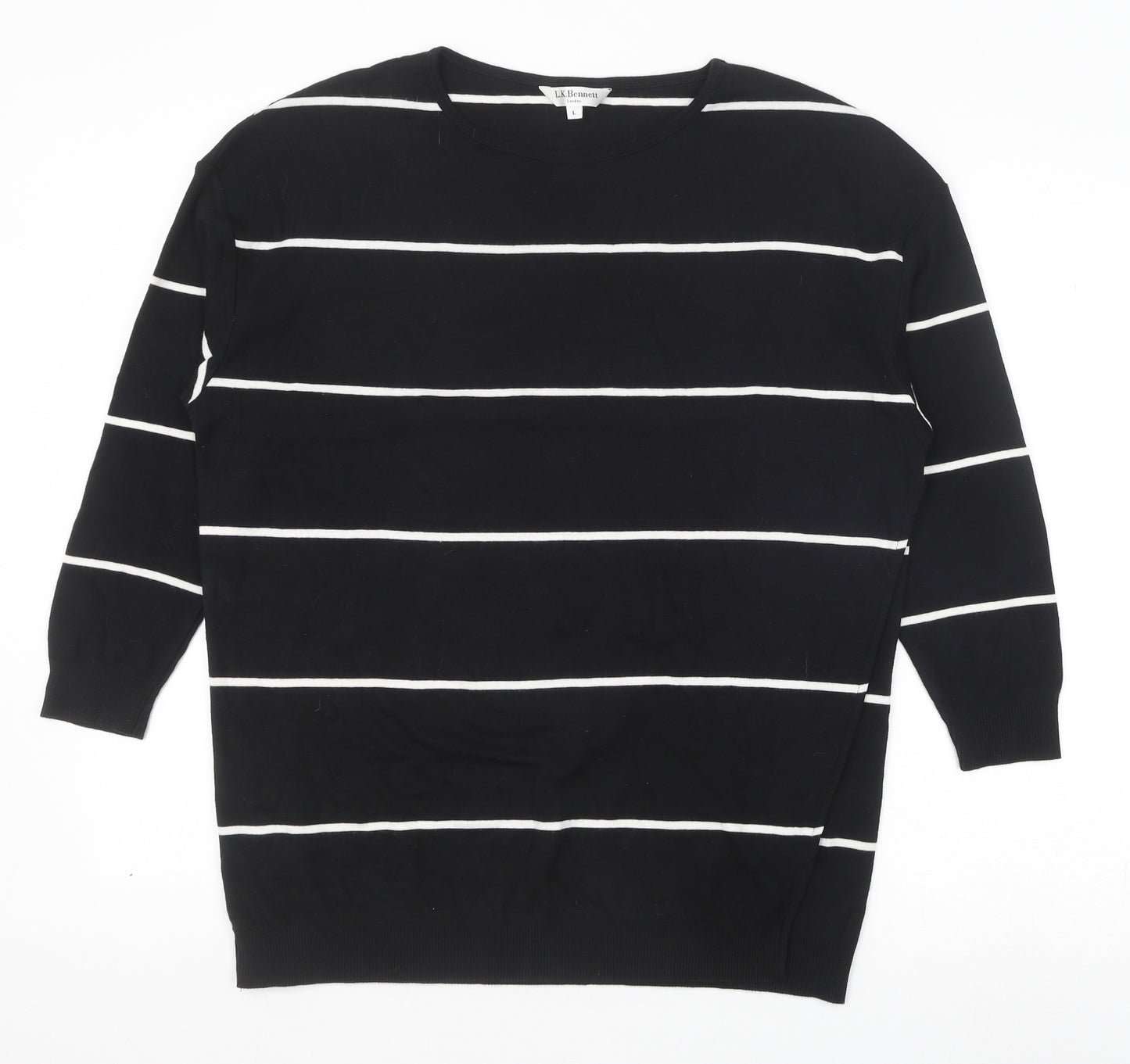 L.K. Bennett Womens Black Scoop Neck Striped 100% Cotton Pullover Jumper Size L