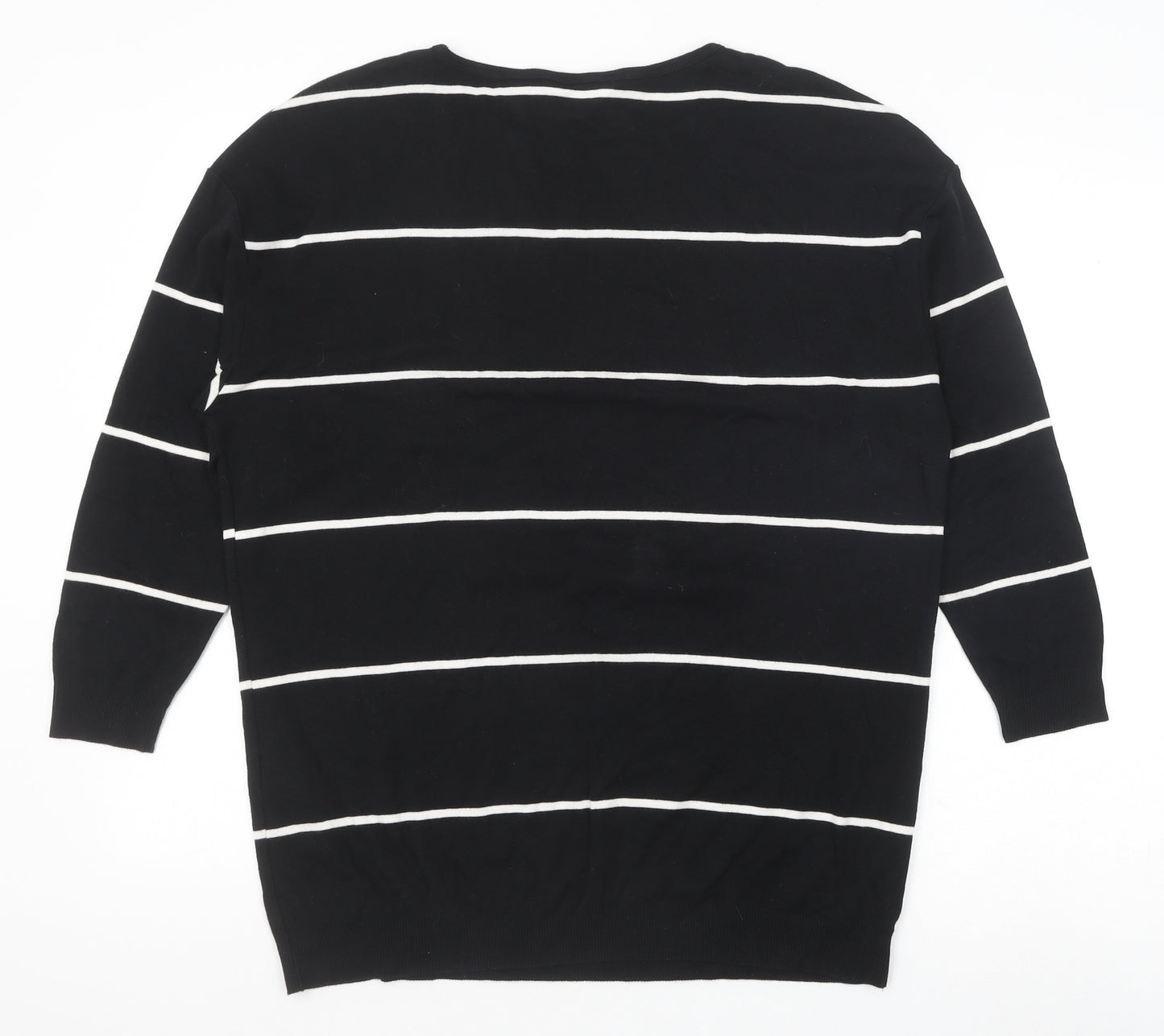 L.K. Bennett Womens Black Scoop Neck Striped 100% Cotton Pullover Jumper Size L