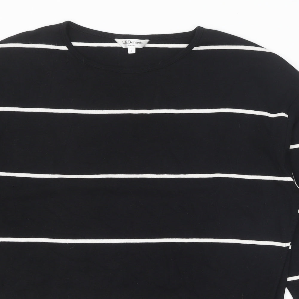 L.K. Bennett Womens Black Scoop Neck Striped 100% Cotton Pullover Jumper Size L