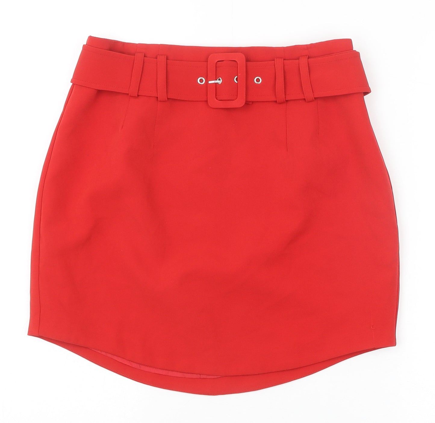 New Look Womens Red Polyester Mini Skirt Size 10 Zip - Belt Inlcuded