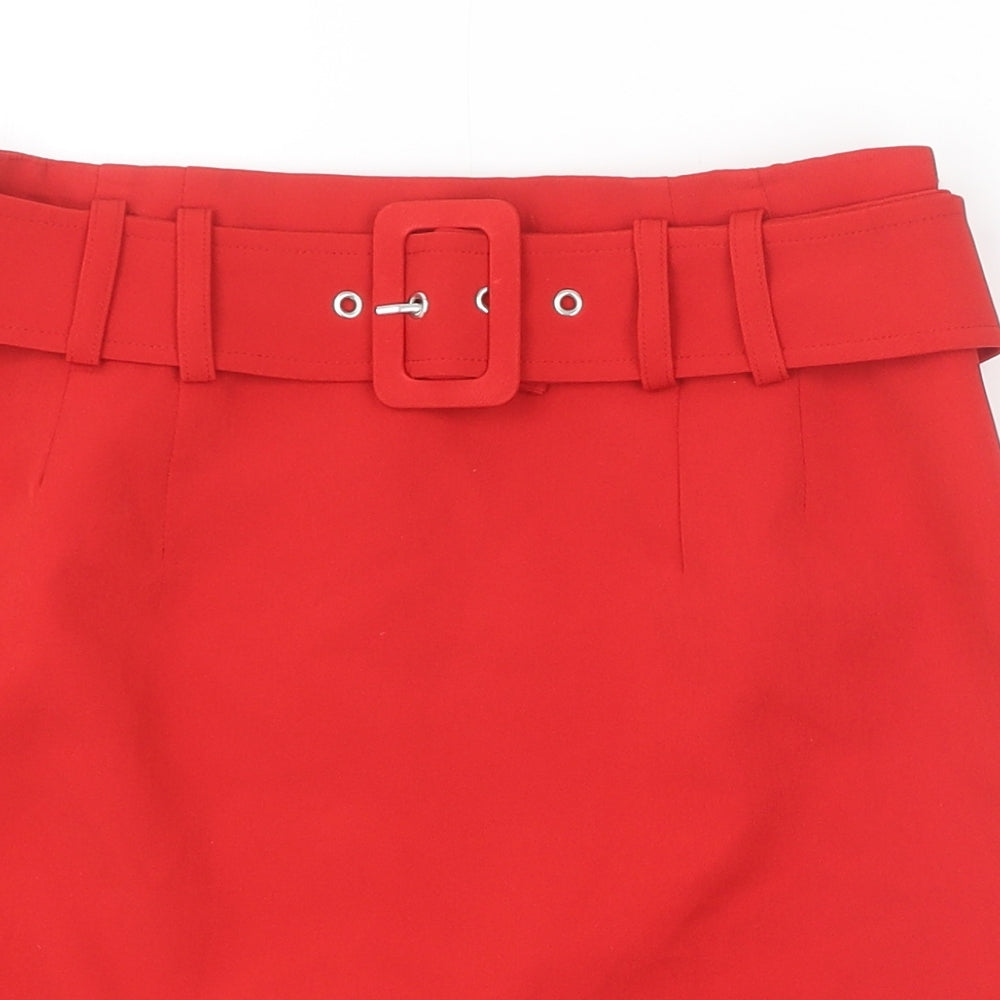 New Look Womens Red Polyester Mini Skirt Size 10 Zip - Belt Inlcuded
