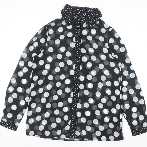 Lipsy Womens Black Polka Dot Polyester Basic Button-Up Size 8 Collared