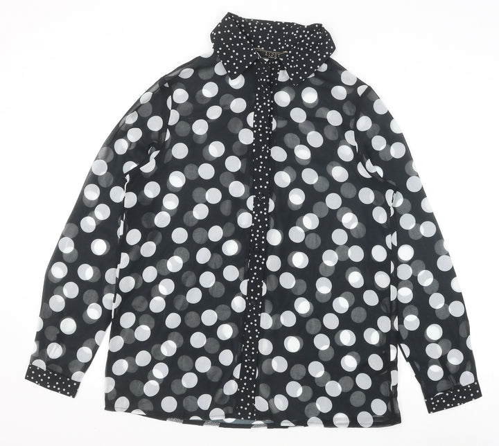 Lipsy Womens Black Polka Dot Polyester Basic Button-Up Size 8 Collared