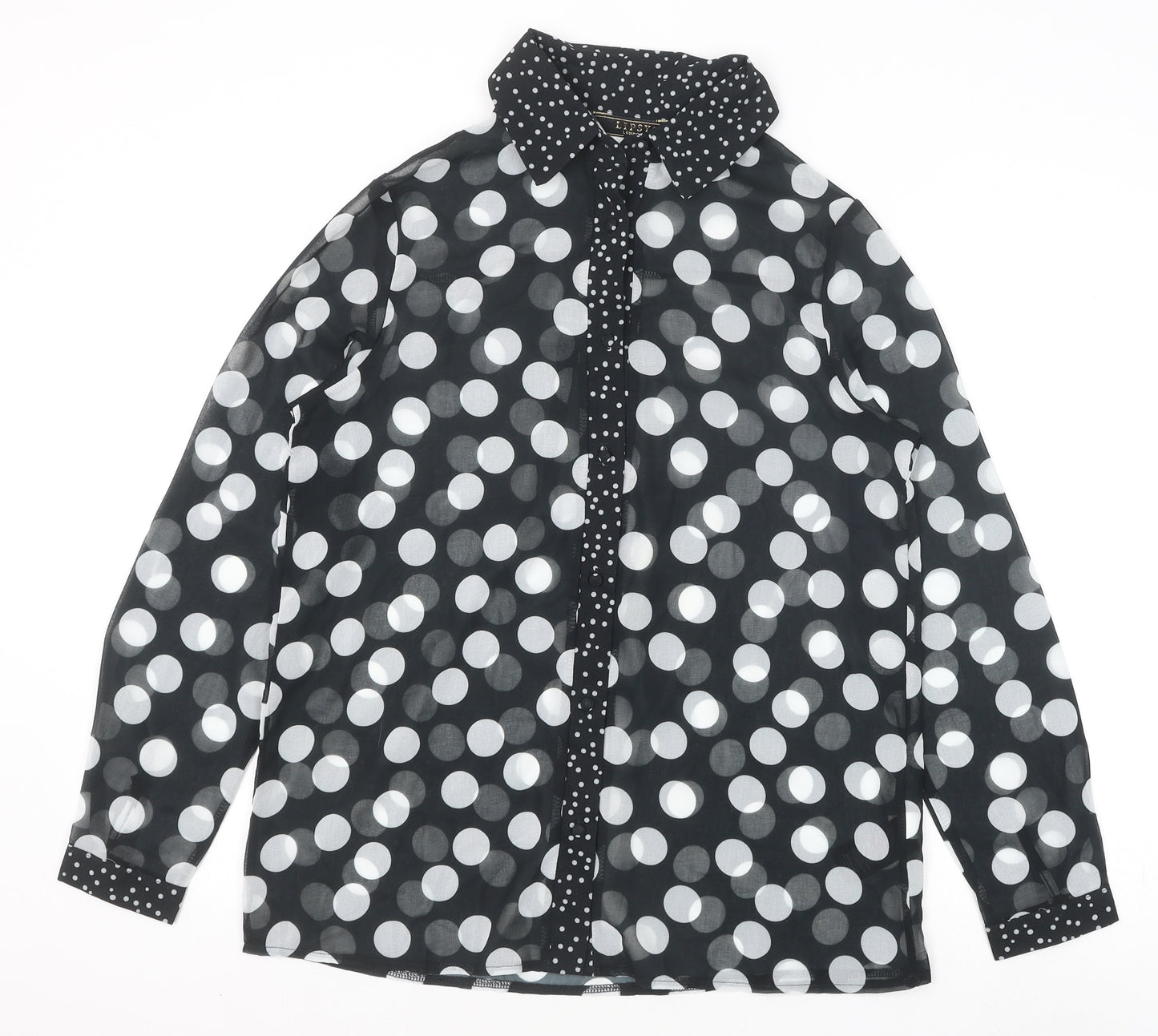 Lipsy Womens Black Polka Dot Polyester Basic Button-Up Size 8 Collared