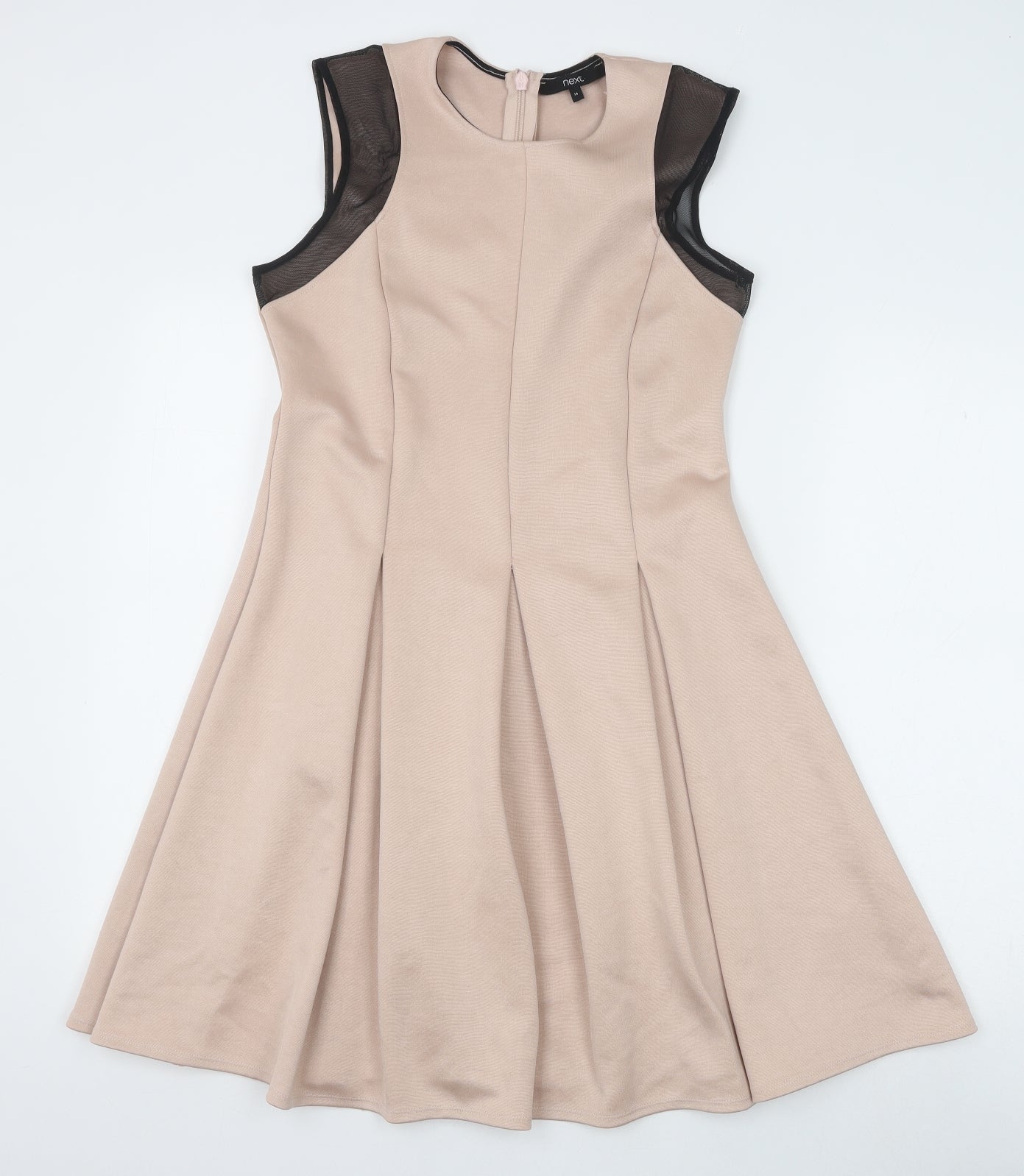 NEXT Womens Beige Polyester Skater Dress Size 14 Round Neck Zip