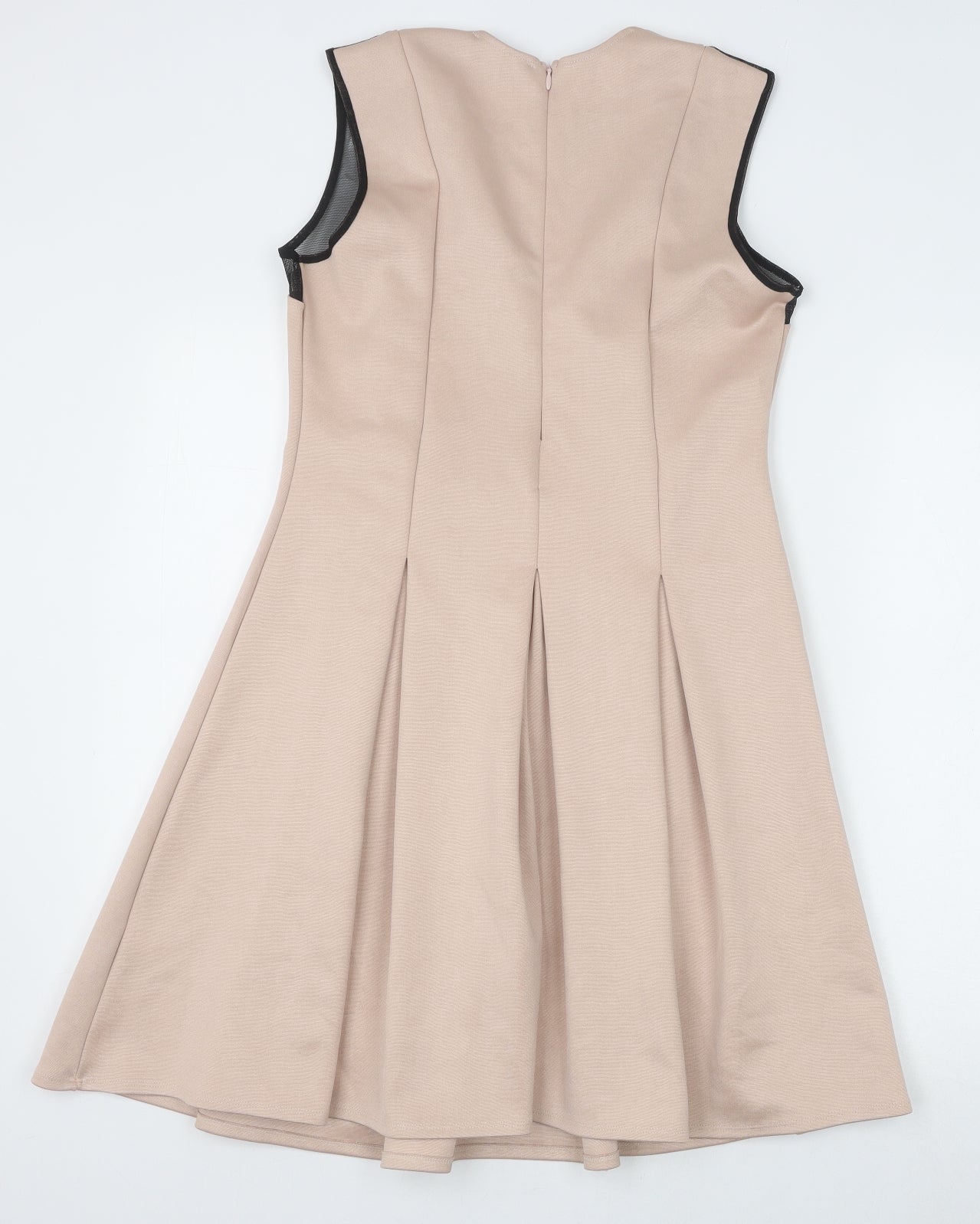 NEXT Womens Beige Polyester Skater Dress Size 14 Round Neck Zip