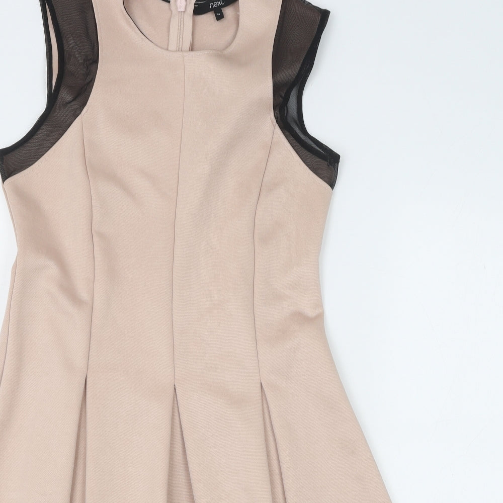 NEXT Womens Beige Polyester Skater Dress Size 14 Round Neck Zip