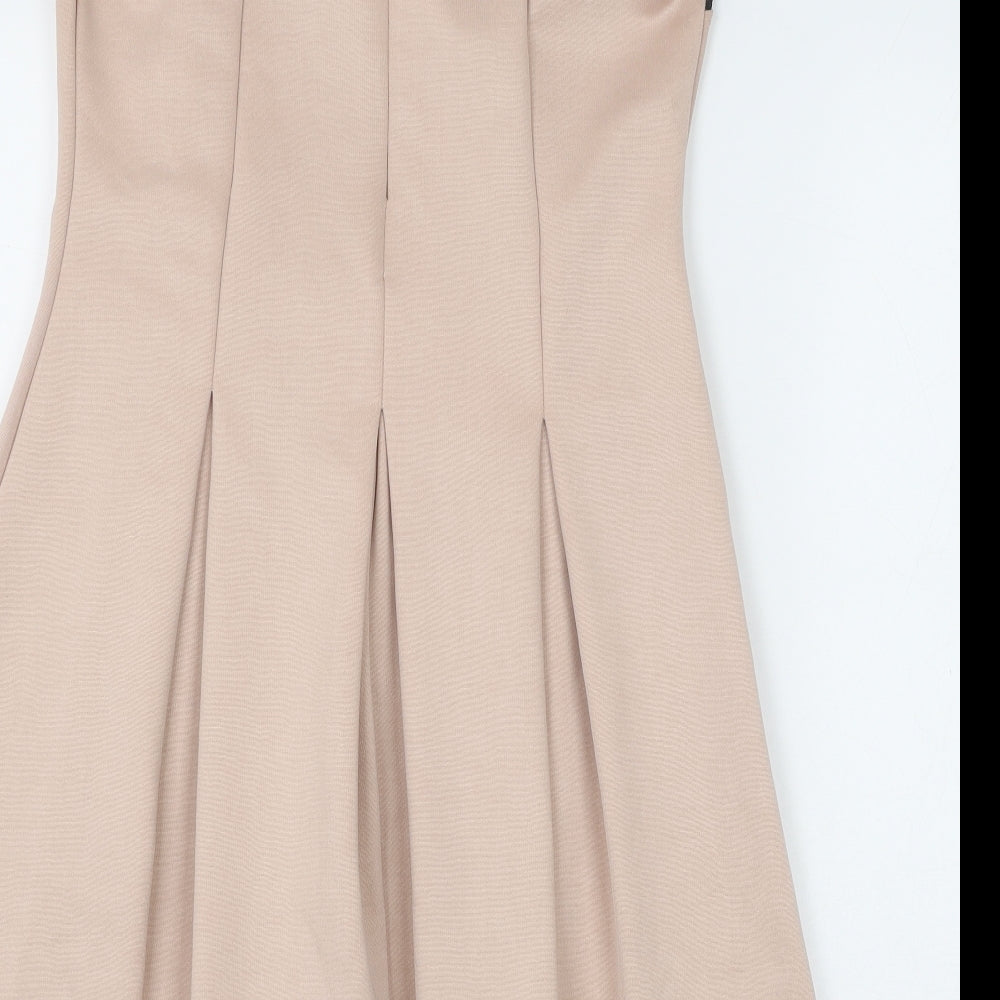 NEXT Womens Beige Polyester Skater Dress Size 14 Round Neck Zip