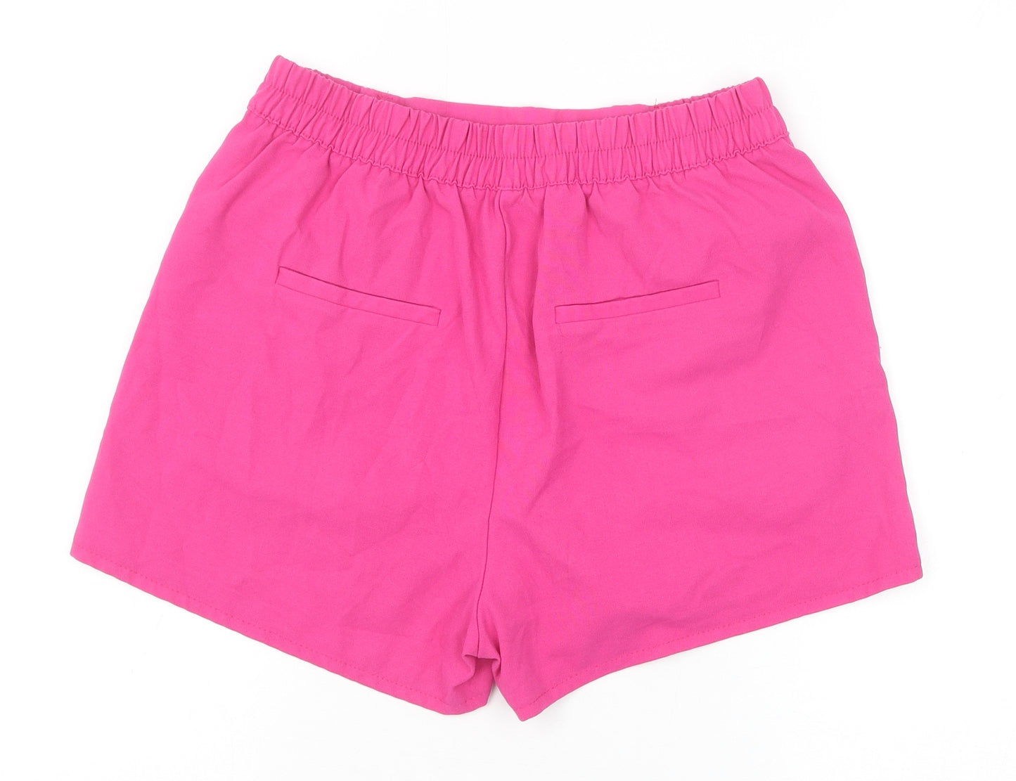 Bershka Womens Pink Polyester Basic Shorts Size L Regular Pull On