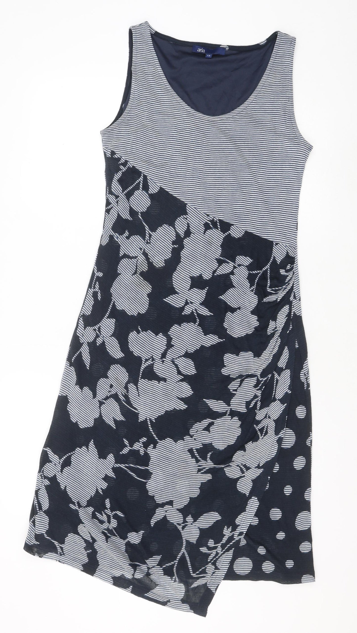 Aria Womens Blue Striped Acrylic Tank Dress Size 12 Scoop Neck Pullover