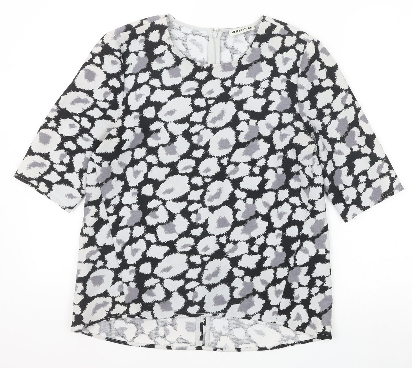 Whistles Womens Grey Animal Print Polyester Basic T-Shirt Size 8 Scoop Neck - Leopard Print