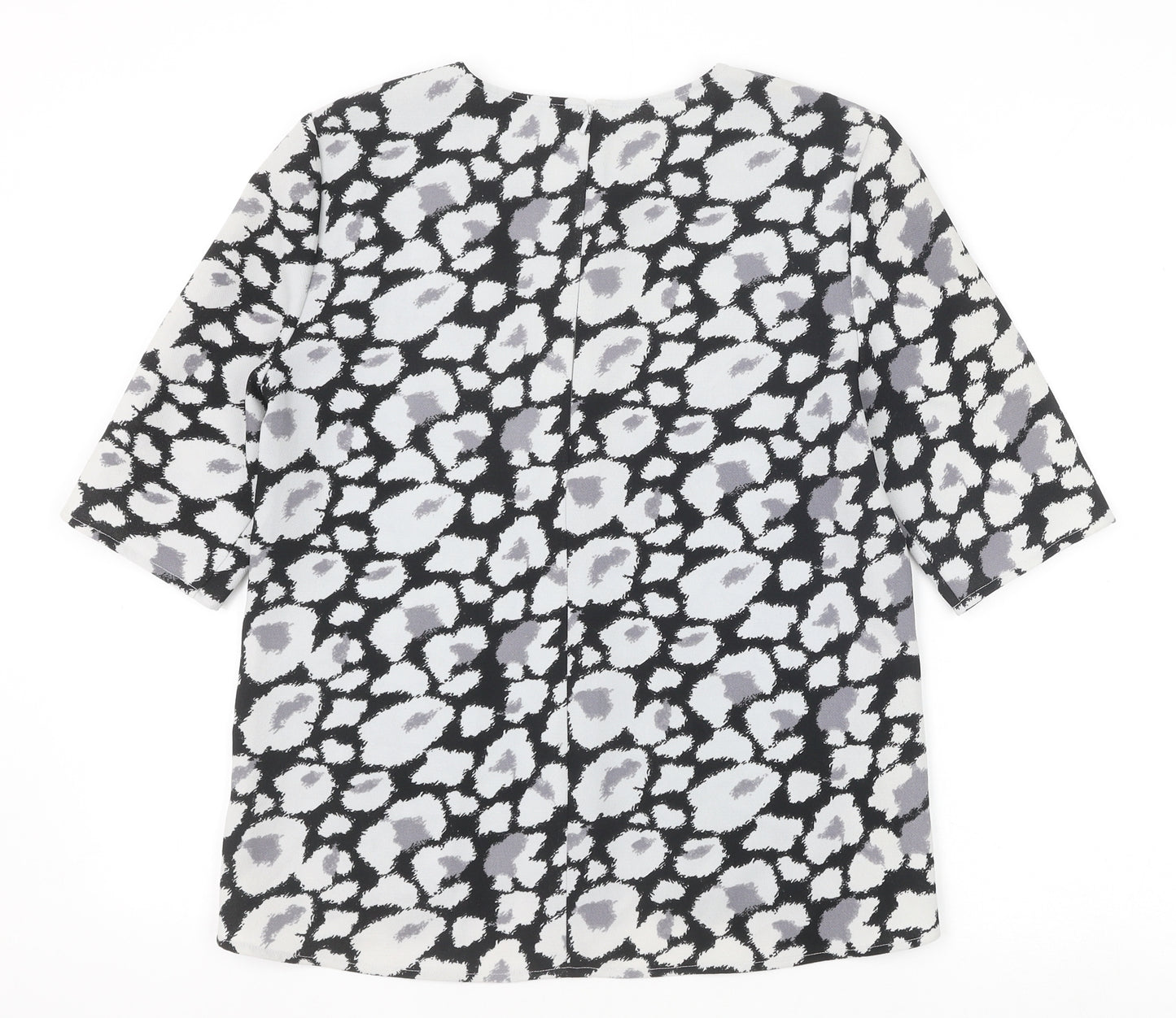 Whistles Womens Grey Animal Print Polyester Basic T-Shirt Size 8 Scoop Neck - Leopard Print