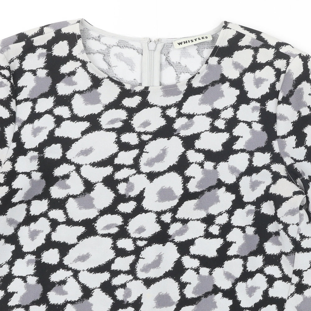 Whistles Womens Grey Animal Print Polyester Basic T-Shirt Size 8 Scoop Neck - Leopard Print