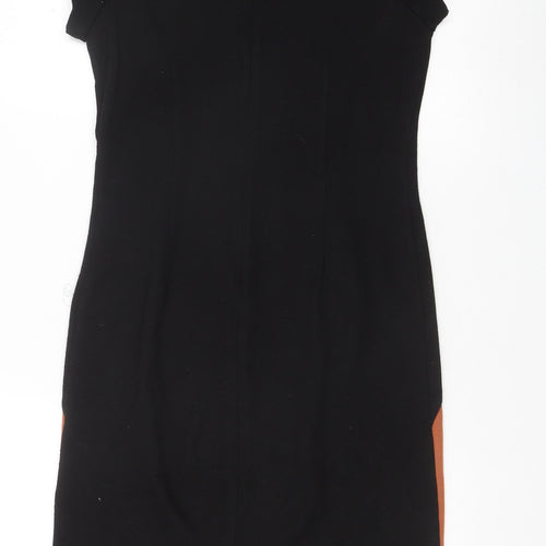 Roman Womens Black Colourblock Acrylic Pencil Dress Size 10 Round Neck Zip