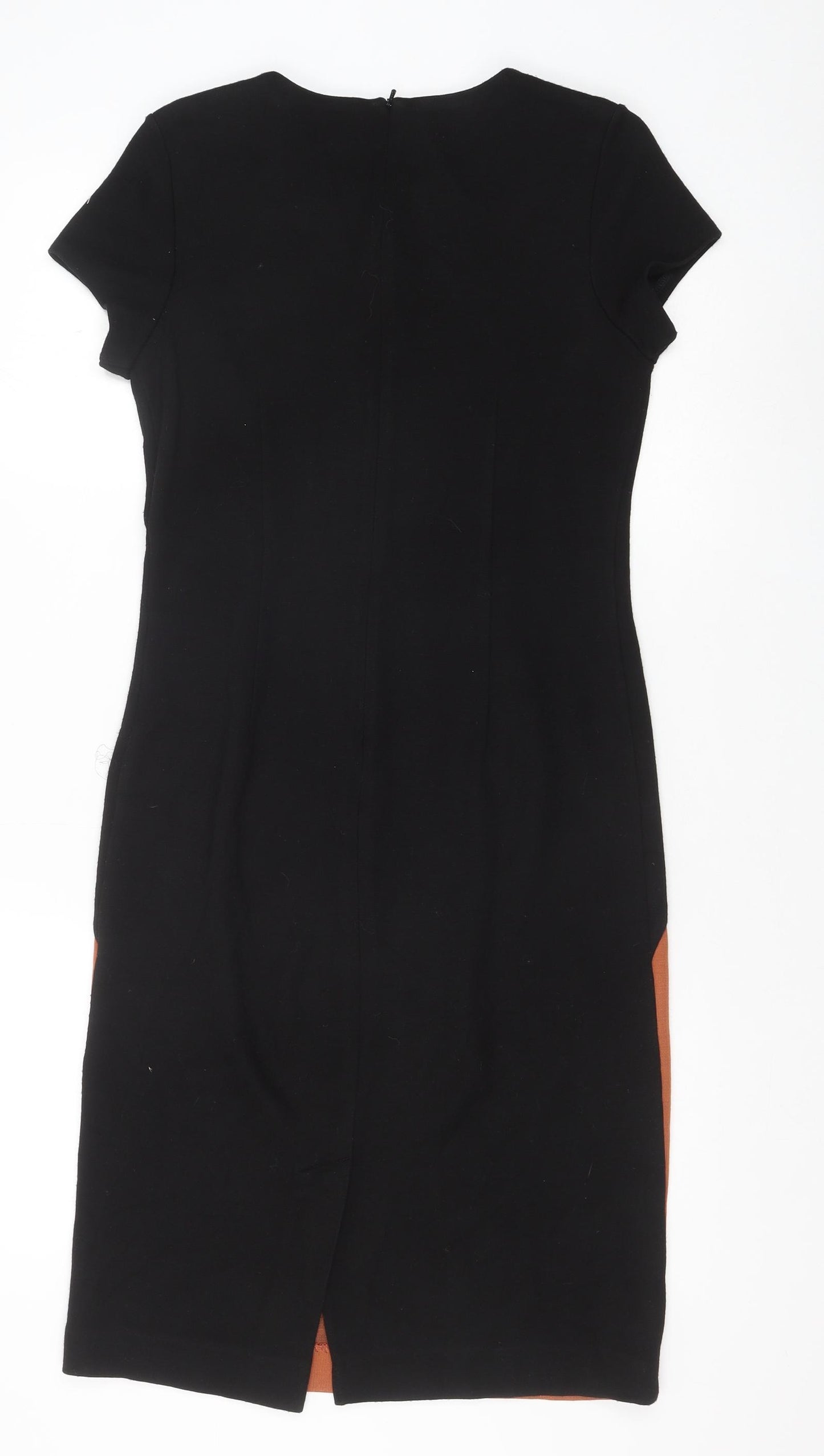 Roman Womens Black Colourblock Acrylic Pencil Dress Size 10 Round Neck Zip