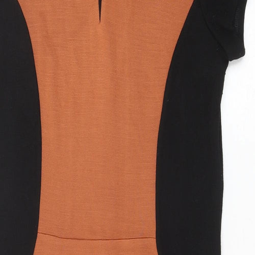 Roman Womens Black Colourblock Acrylic Pencil Dress Size 10 Round Neck Zip