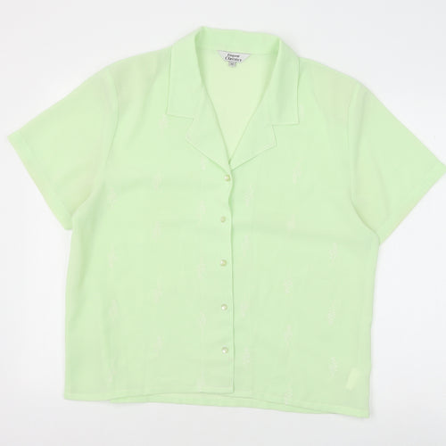 Elegant Classics Womens Green Floral Polyester Basic Button-Up Size 14 Collared