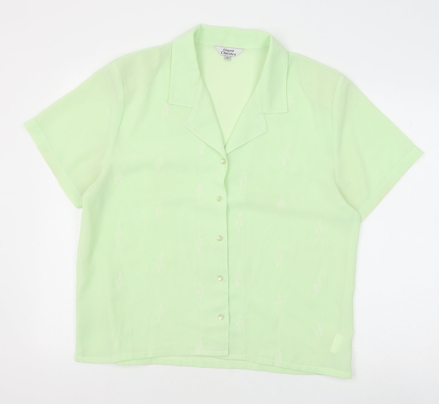 Elegant Classics Womens Green Floral Polyester Basic Button-Up Size 14 Collared