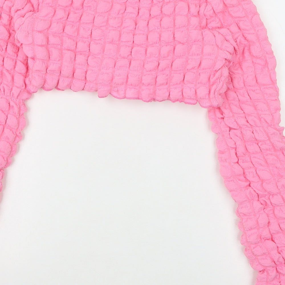 SheIn Womens Pink Polyester Cropped Blouse Size S V-Neck
