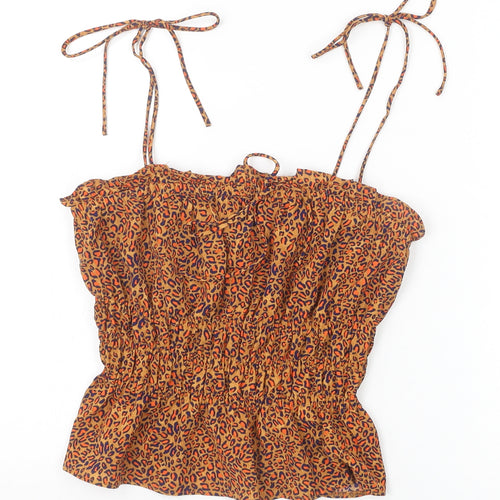 Topshop Womens Brown Animal Print Polyester Camisole Tank Size 6 Square Neck - Leopard Print Peplum