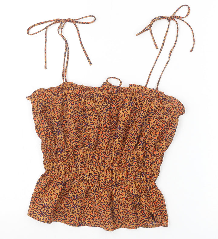 Topshop Womens Brown Animal Print Polyester Camisole Tank Size 6 Square Neck - Leopard Print Peplum