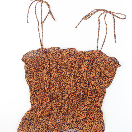 Topshop Womens Brown Animal Print Polyester Camisole Tank Size 6 Square Neck - Leopard Print Peplum