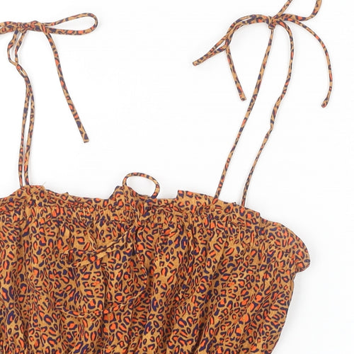 Topshop Womens Brown Animal Print Polyester Camisole Tank Size 6 Square Neck - Leopard Print Peplum