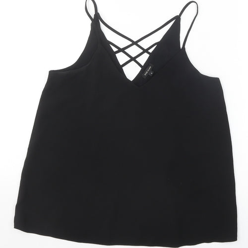 River Island Womens Black Polyester Camisole Tank Size 8 V-Neck - Cross Back Strap Detail