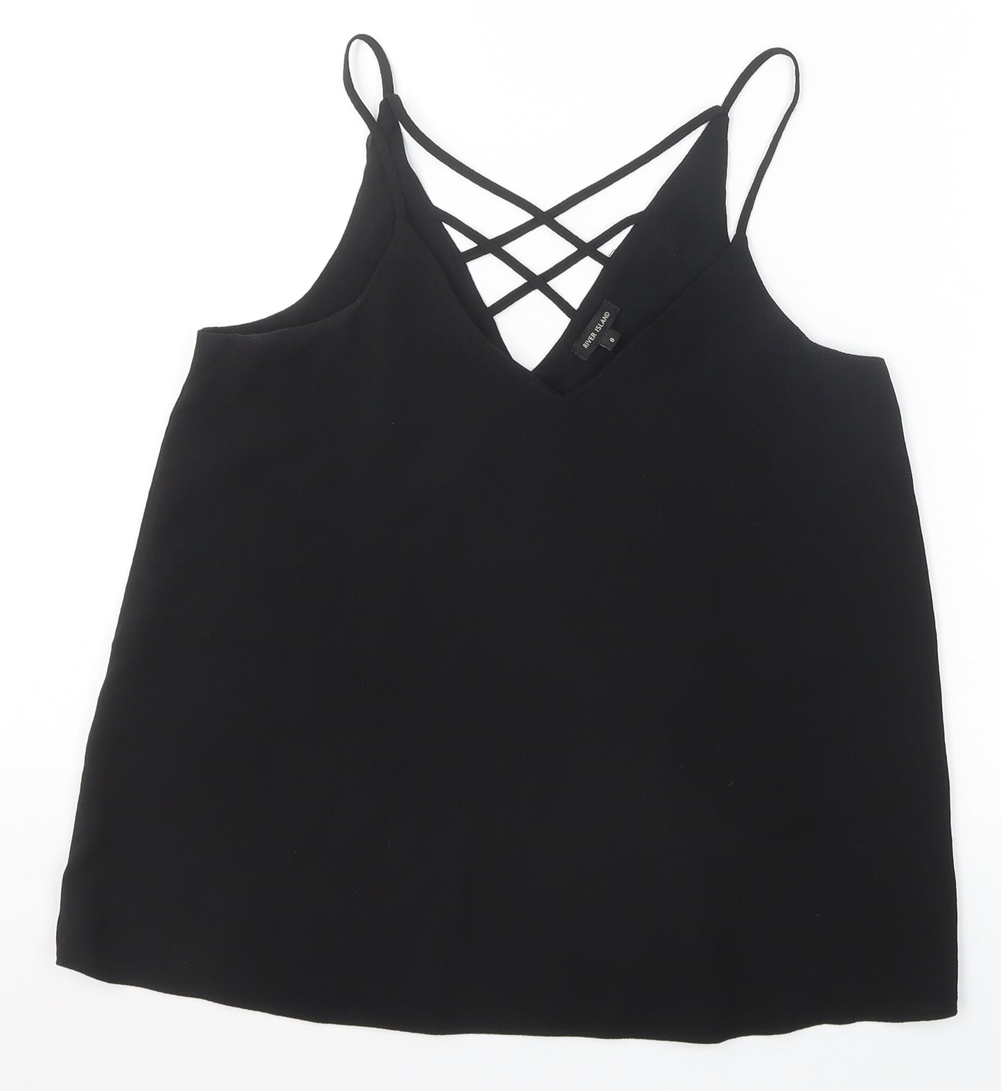 River Island Womens Black Polyester Camisole Tank Size 8 V-Neck - Cross Back Strap Detail