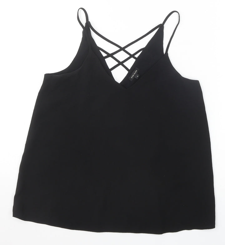 River Island Womens Black Polyester Camisole Tank Size 8 V-Neck - Cross Back Strap Detail