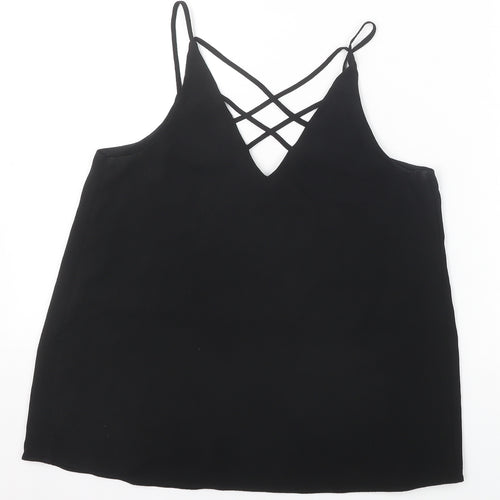 River Island Womens Black Polyester Camisole Tank Size 8 V-Neck - Cross Back Strap Detail