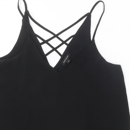 River Island Womens Black Polyester Camisole Tank Size 8 V-Neck - Cross Back Strap Detail
