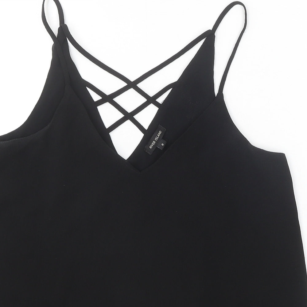 River Island Womens Black Polyester Camisole Tank Size 8 V-Neck - Cross Back Strap Detail