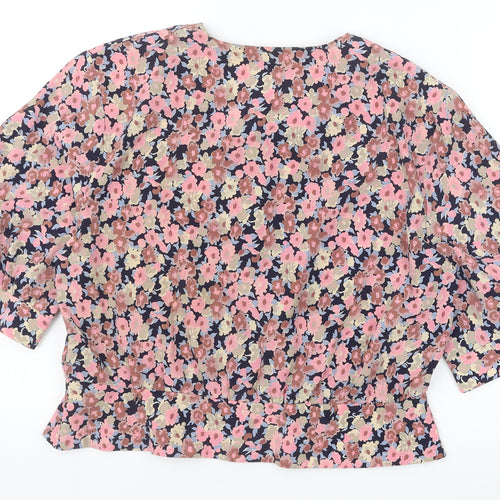 Littlewoods Womens Pink Floral Polyester Cropped Button-Up Size 18 Scoop Neck