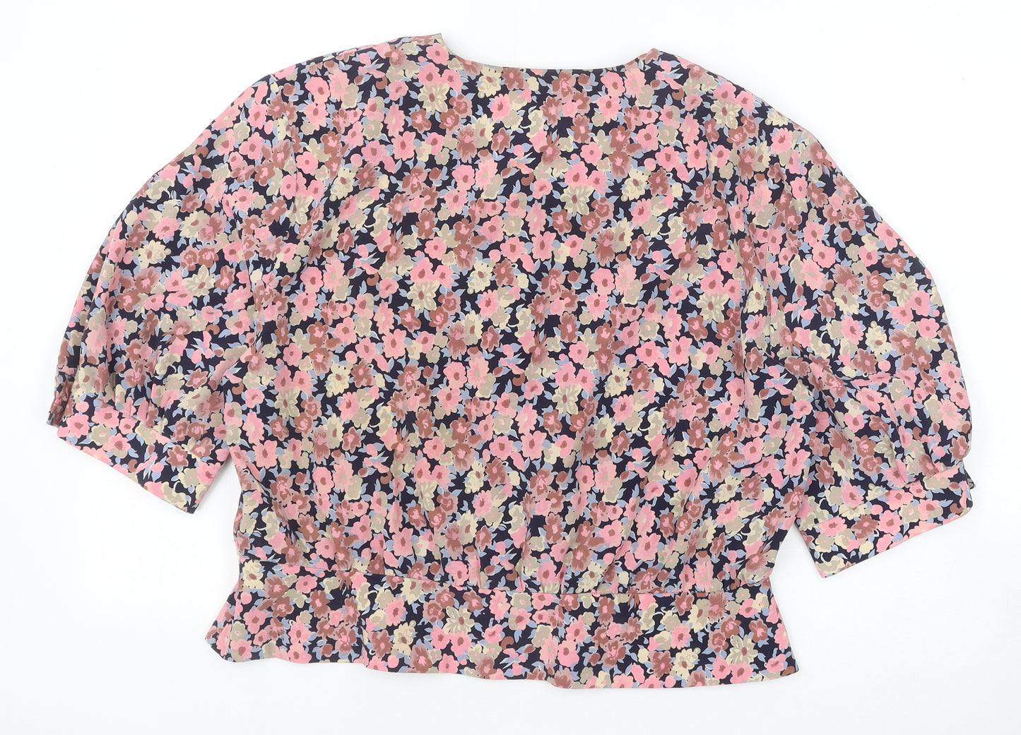 Littlewoods Womens Pink Floral Polyester Cropped Button-Up Size 18 Scoop Neck