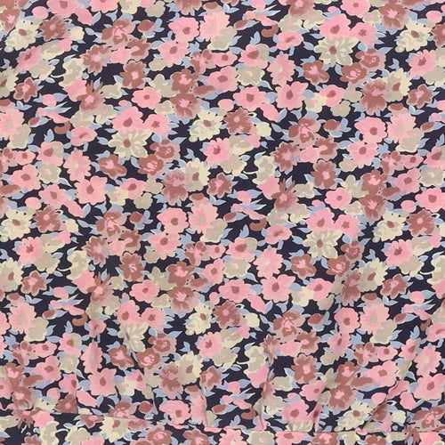 Littlewoods Womens Pink Floral Polyester Cropped Button-Up Size 18 Scoop Neck