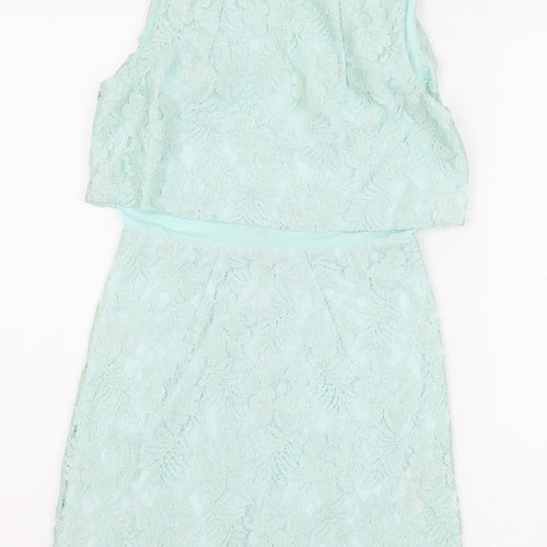 Topshop Womens Green Polyester Mini Size 4 Boat Neck Zip