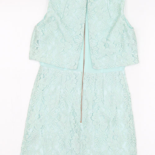 Topshop Womens Green Polyester Mini Size 4 Boat Neck Zip