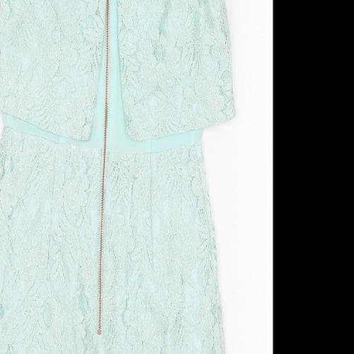 Topshop Womens Green Polyester Mini Size 4 Boat Neck Zip